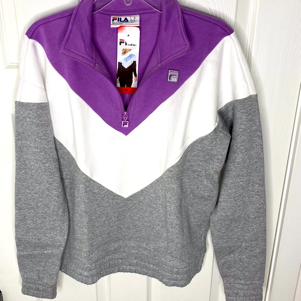 FILA 1/4 Zip Pullover Sweatshirt Lavender Grey